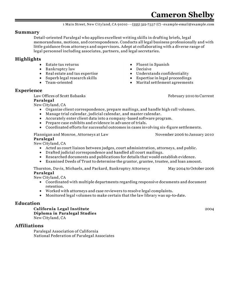 Best Paralegal Resume Example Livecareer