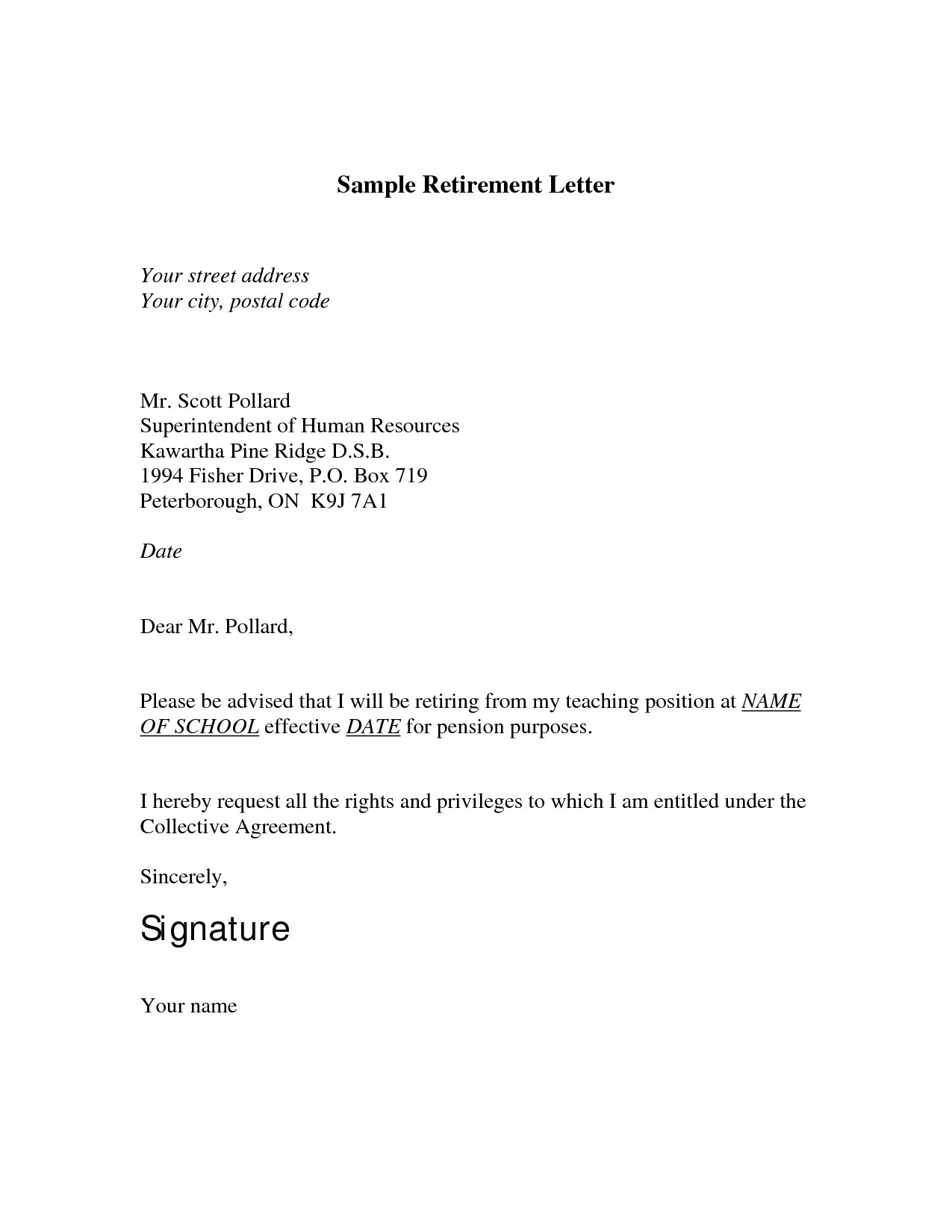 Employer Retirement Letter Template