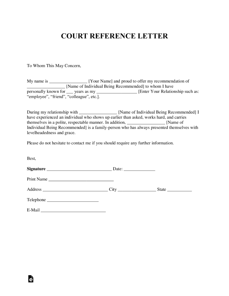 Free Character Reference Letter For Court Template Samples Pdf