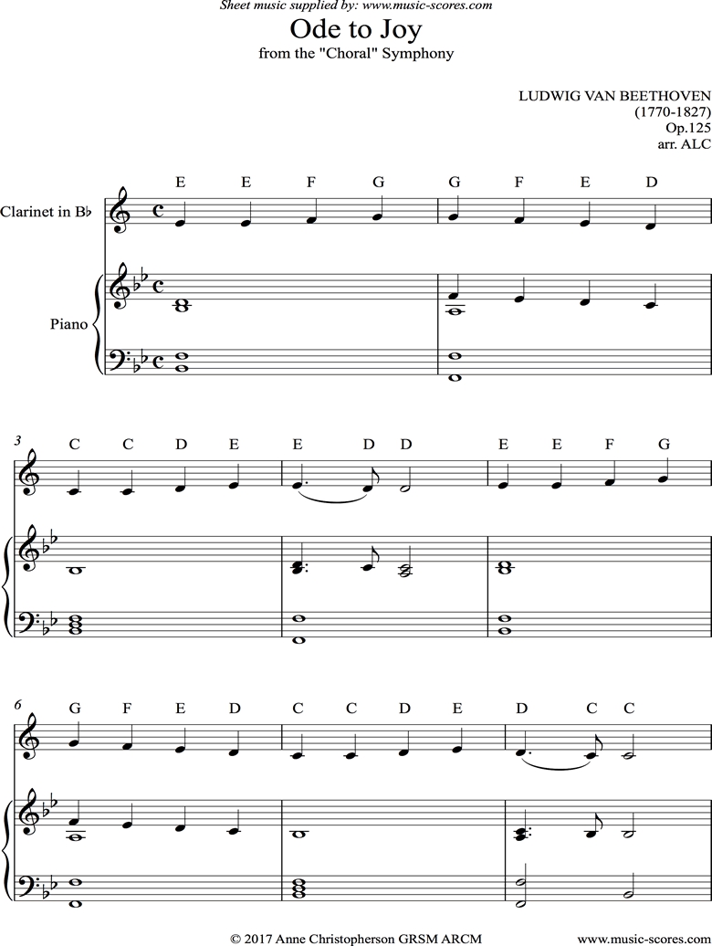 Ode To Joy Piano Sheet Music With Letters. 