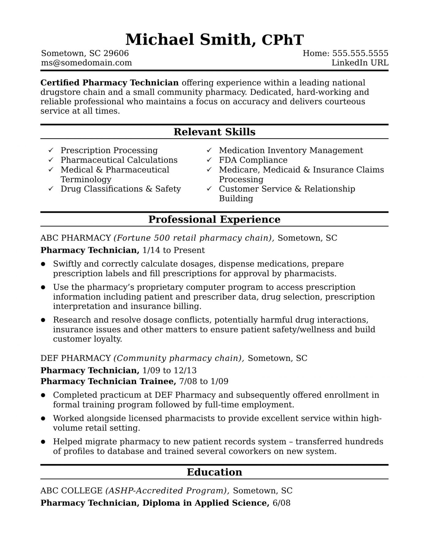Pharmacy Technician Letter Com | Free Resume Templates