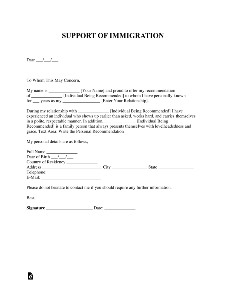 Character Reference Letter For Immigration Purposes