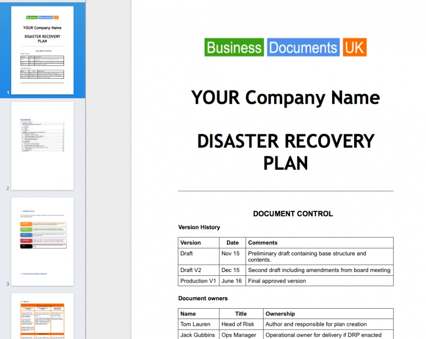 Disaster Recovery Plan Template Nist