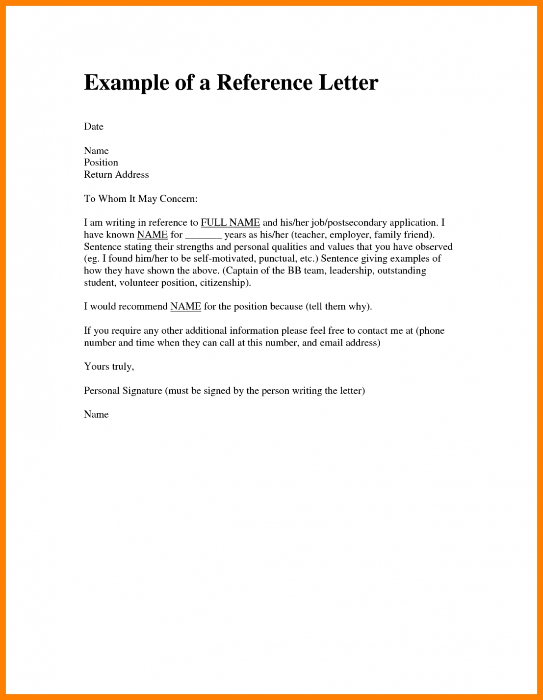 Character Reference Letter Examples For A Friend