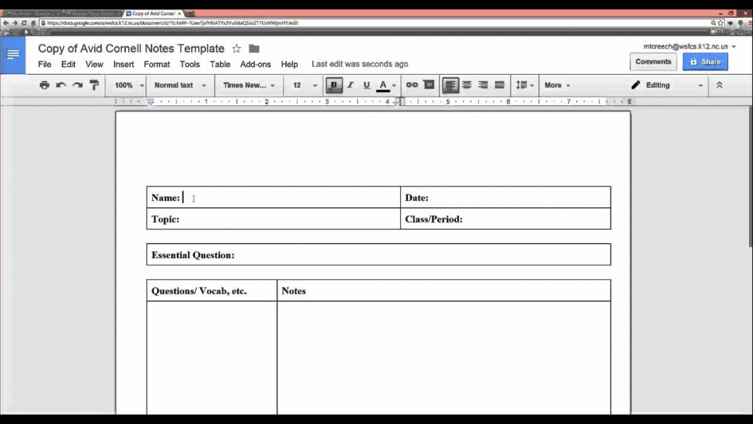 Cornell Notes Template Google Doc