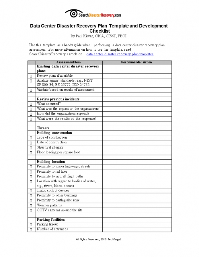 Disaster Recovery Plan Template Nist