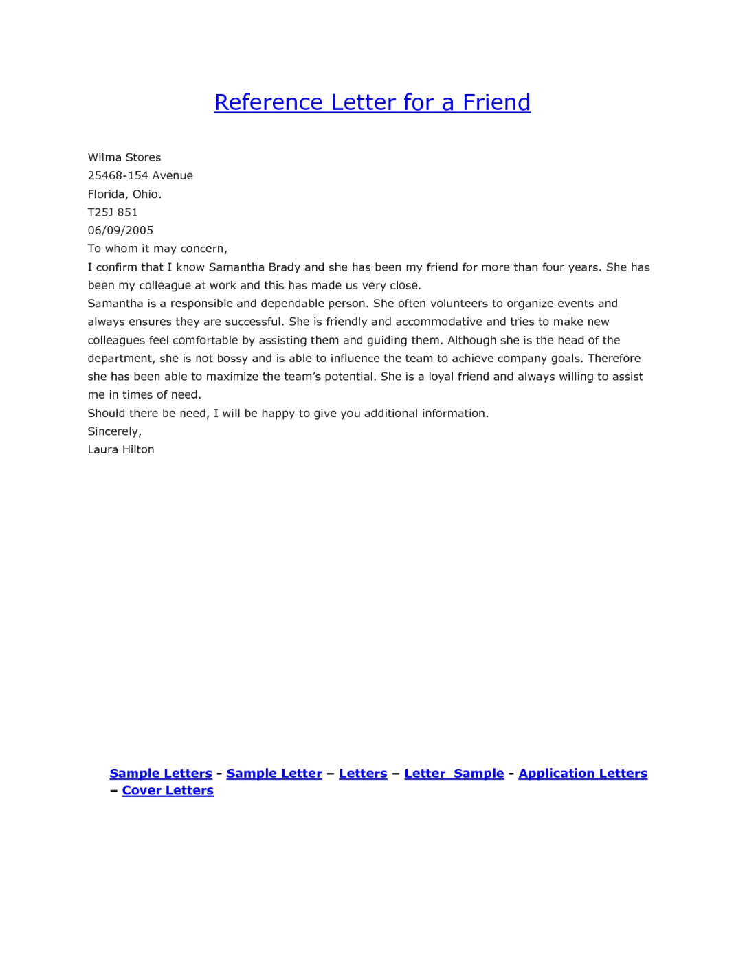 Reference Letter Sample For A Friend - Yahoo Search Results