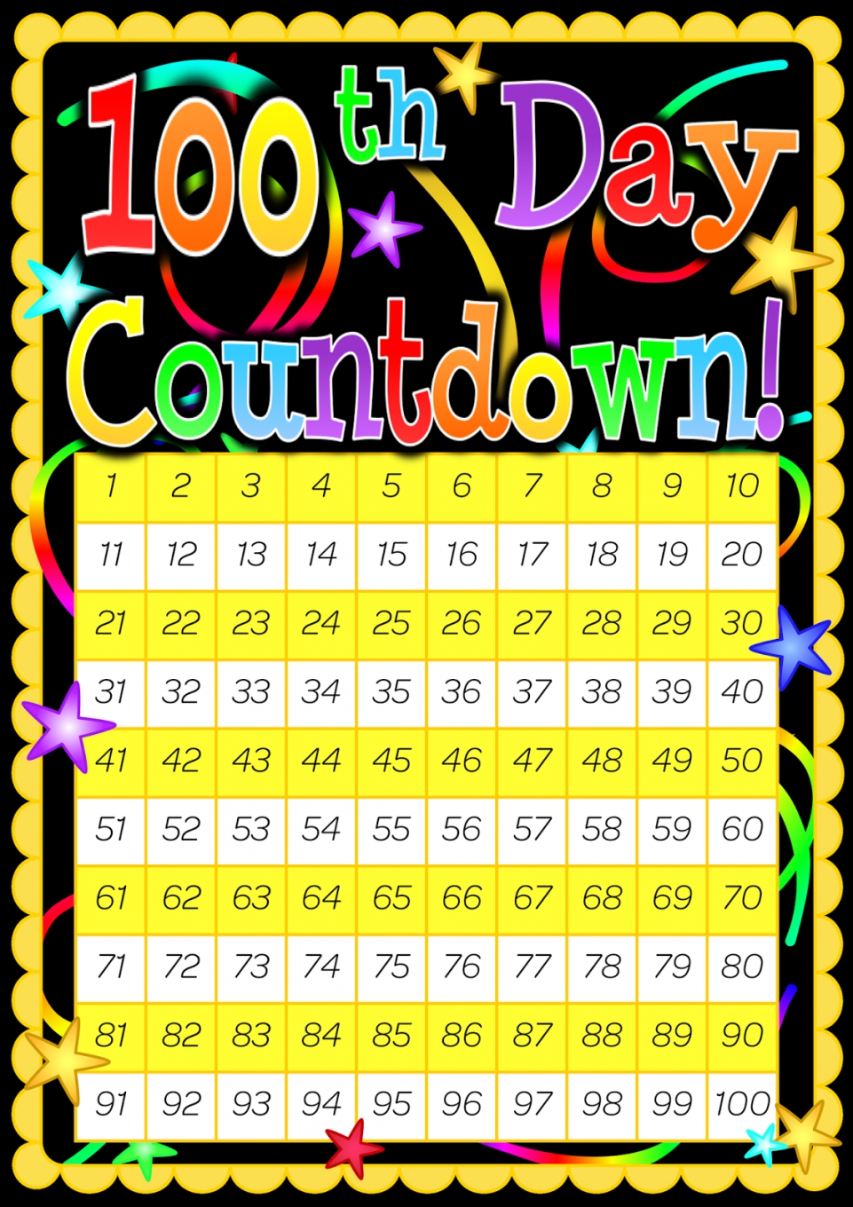 100 Day Countdown Calendar Printable Free Resume Templates