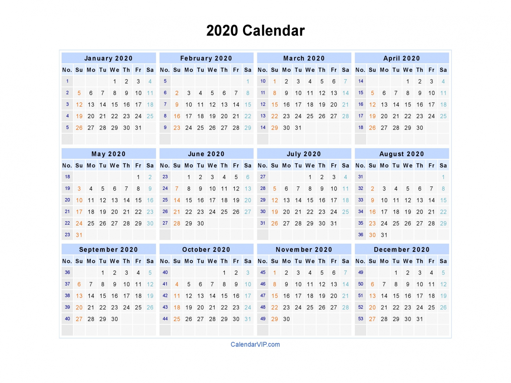 Microsoft Word 2020 Calendar