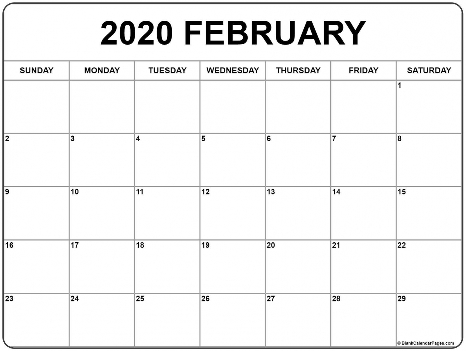 Printable 2020 Blank Calendar