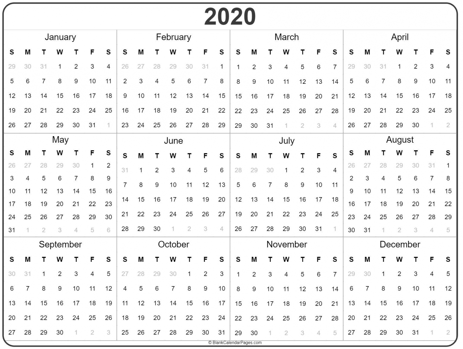 Free Printable Yearly Calendar