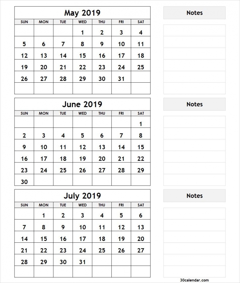 3 Month Calendar Printable