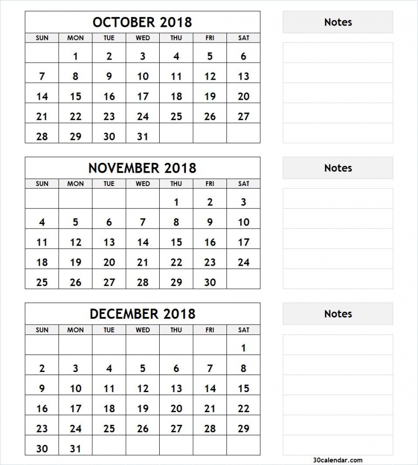 Printable 3 Month Calendar