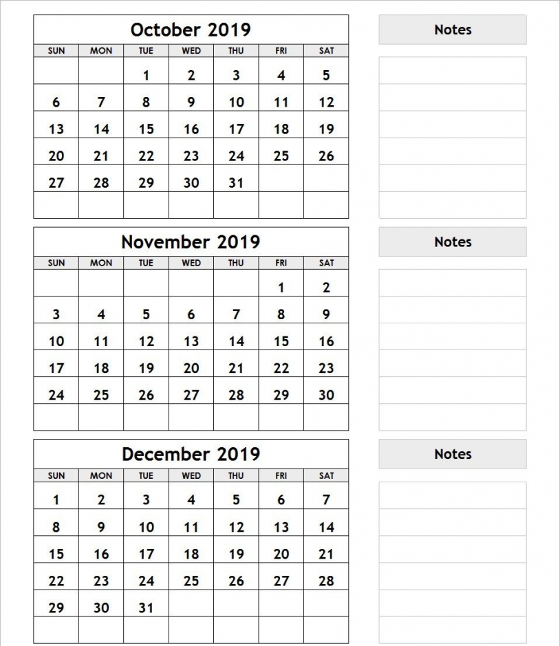 3 Month Calendar 2019 Printable