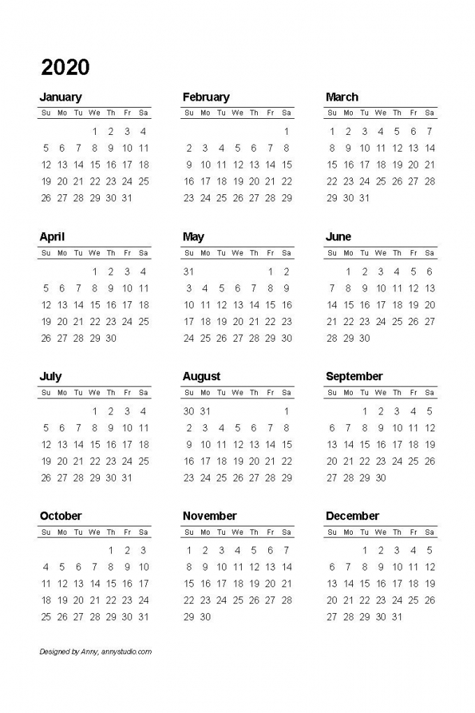 2020 Calendar Printable Pdf