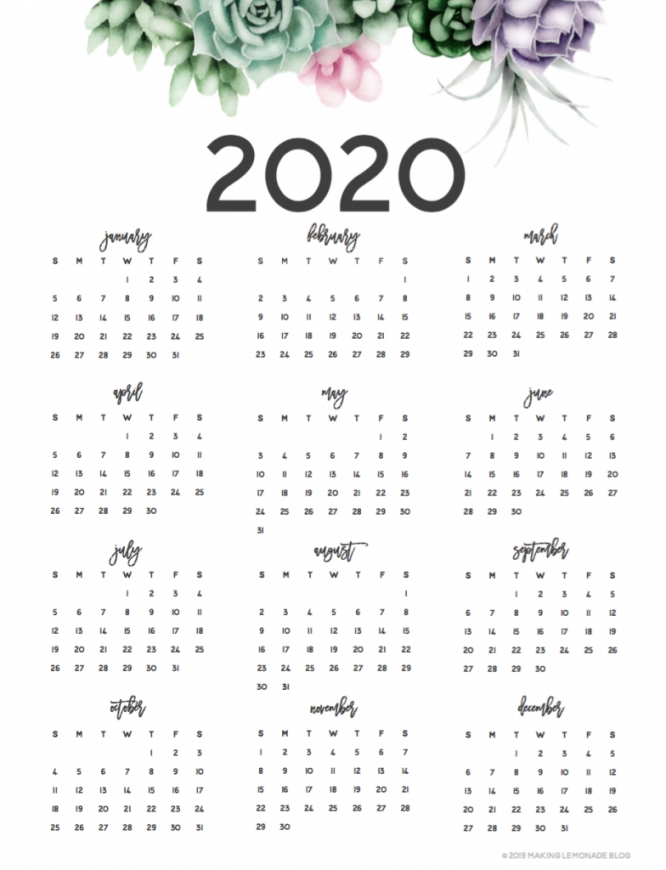 Pretty Printable Calendar