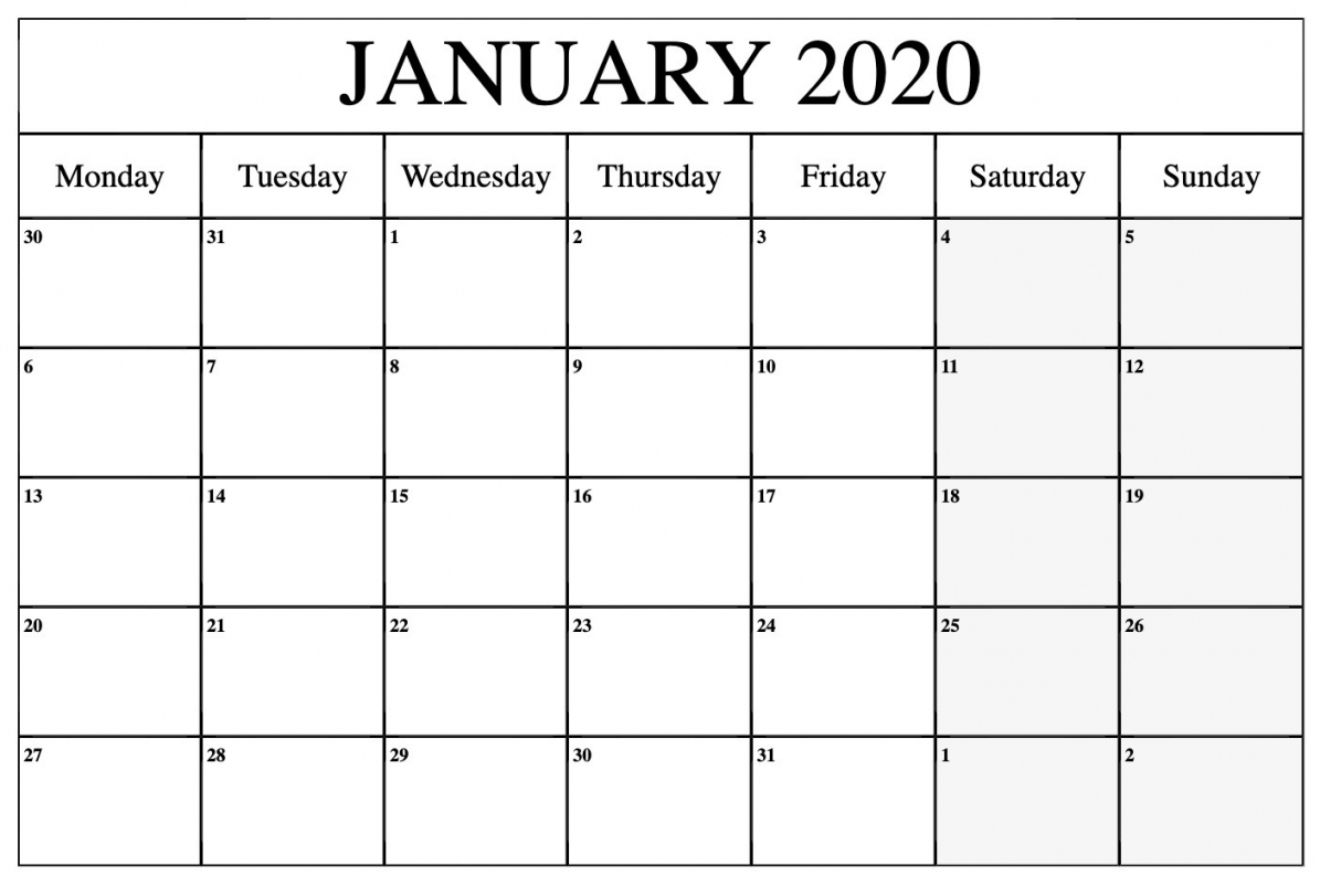 2020 Monthly Calendar Printable Word