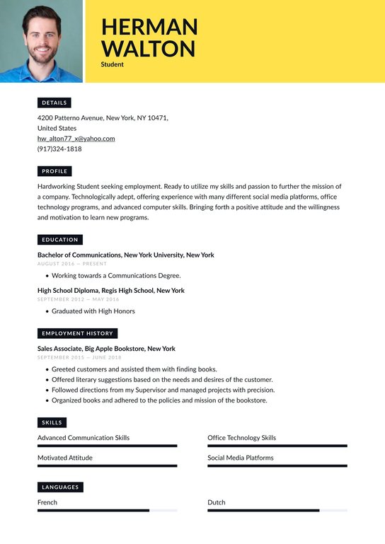 Student Resume Examples Writing Tips 2021 Free Guide Resume Io