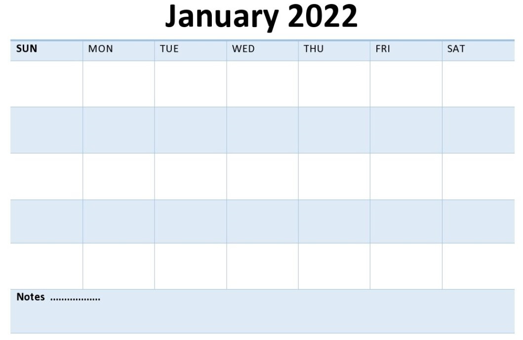 Blank January 2022 Calendar Download