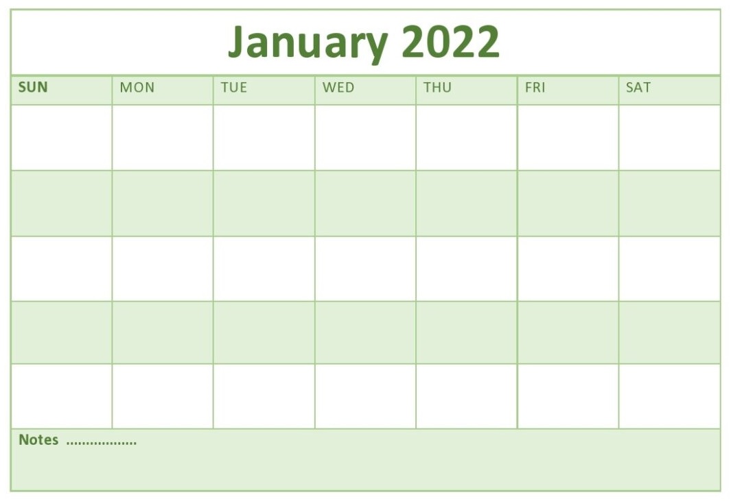 Blank January 2022 Calendar Printable